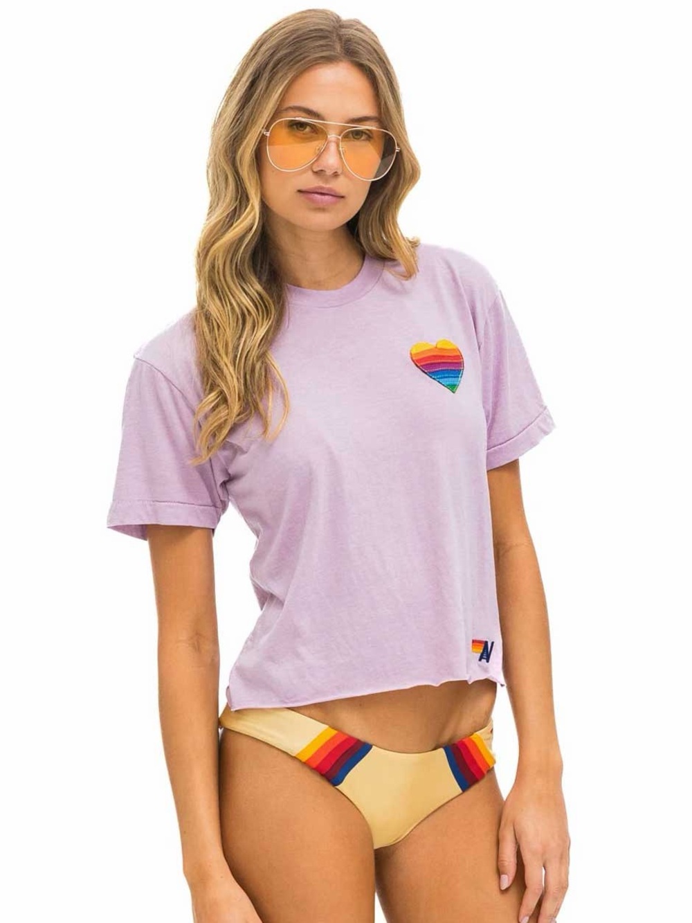 Aviator Nation Rainbow Heart Stitch Boyfriend T-shirt